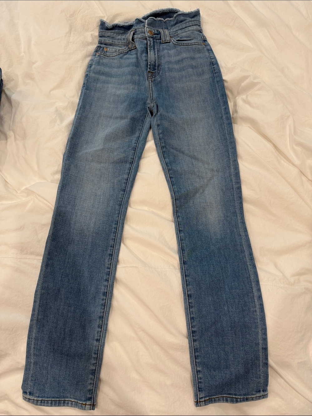 7 For All Mankind High-Rise Straight Leg Jeans - Medium Blue Wash